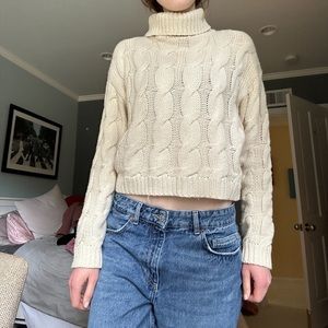 Vintage Cream Cable knit turtleneck sweater